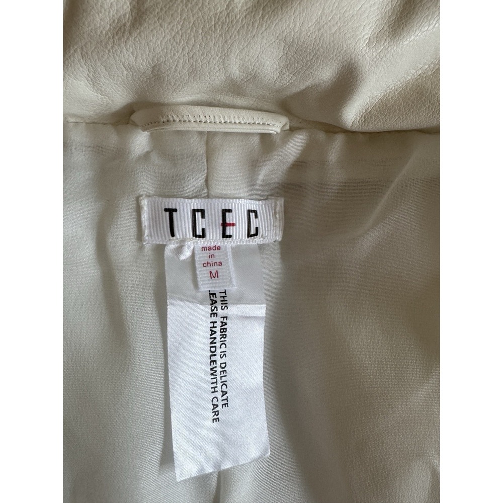 TCEC White Faux Leather Hooded Vest Chevron Quilted - Picture 14 of 14